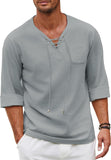 Mens Linen Beach Tee Shirts Cotton Hippie Shirts V Neck Long Sleeve Tunic Big and Tall Yoga Shirt