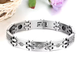 Fashion His and Hers Health Magnetic Therapy Bracelet 10MM Wide CZ Stainless Steel Bracelet for Men Women Couples' Armbands Gift