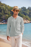 Mens Linen Beach Tee Shirts Cotton Hippie Shirts V Neck Long Sleeve Tunic Big and Tall Yoga Shirt