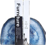 Dyed Blue Agate Bookends 2 to 3 Lbs Polished Geode 1 Pair with Rubber Bumpers for Office and Home Decoration Small Size