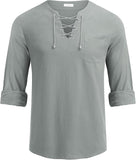 Mens Linen Beach Tee Shirts Cotton Hippie Shirts V Neck Long Sleeve Tunic Big and Tall Yoga Shirt