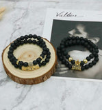 4 Pcs Crown King Bracelets for Men Black Matte Onyx Cool Natural Stone Bracelets Set