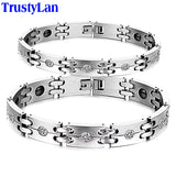 Fashion His and Hers Health Magnetic Therapy Bracelet 10MM Wide CZ Stainless Steel Bracelet for Men Women Couples' Armbands Gift