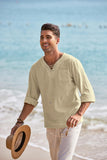 Mens Linen Beach Tee Shirts Cotton Hippie Shirts V Neck Long Sleeve Tunic Big and Tall Yoga Shirt