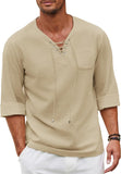 Mens Linen Beach Tee Shirts Cotton Hippie Shirts V Neck Long Sleeve Tunic Big and Tall Yoga Shirt