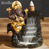 Ganesha Backflow Incense Burner God Emblem Elephant Incense Holder Ceramic Waterfall Aromatherapy Censer Home Decor