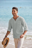 Mens Linen Beach Tee Shirts Cotton Hippie Shirts V Neck Long Sleeve Tunic Big and Tall Yoga Shirt