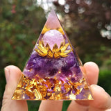 NAPOLN Orgonite Pyramid Lotus Natural Purple Crystal Beads Healing Reiki Chakra 60Mm Generator Obsidian Pyramid Orgonite Energy