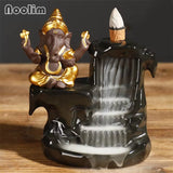 Ganesha Backflow Incense Burner God Emblem Elephant Incense Holder Ceramic Waterfall Aromatherapy Censer Home Decor