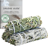 White Sage Mix Smudge Sticks 3 Pack for Cleansing, Meditation, Yoga, and Smudging | Cedar, Rosemary, Eucalyptus, & Juniper (White & Rosemary)