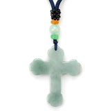 Jade Cross Jesus Necklace Pendant Inlaid with 22K Gold Good Luck Charm Jade Jewelry